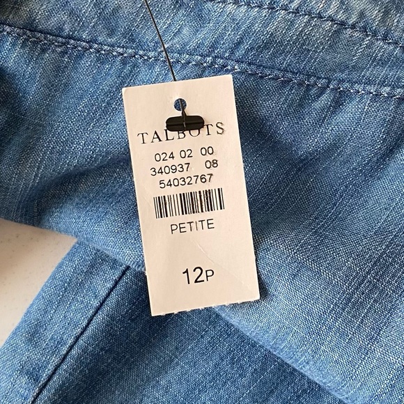 Talbots Women 12P Chambray Pants Summer Twill Slim Leg Rolled Hem - Picture 11 of 16